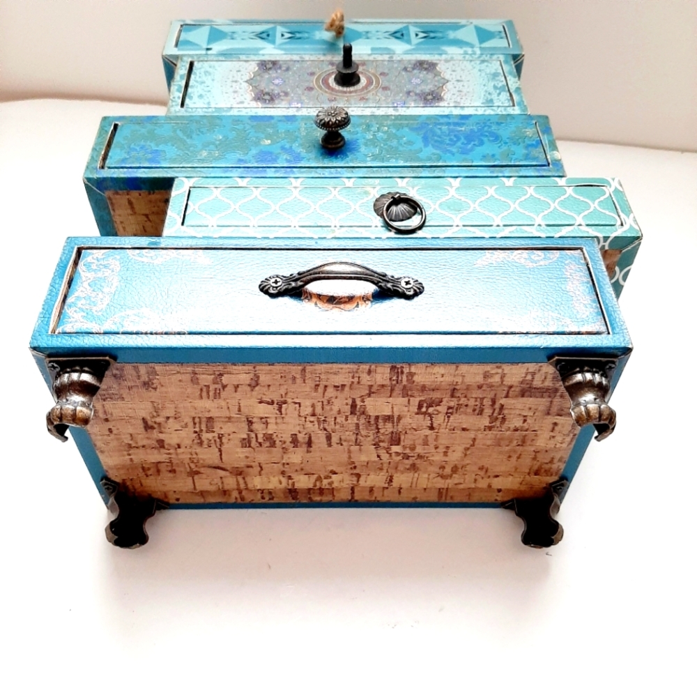 Blue Patterned Jewelry Organizer Box Stack - Multi-Drawer - Picture 4 of 5